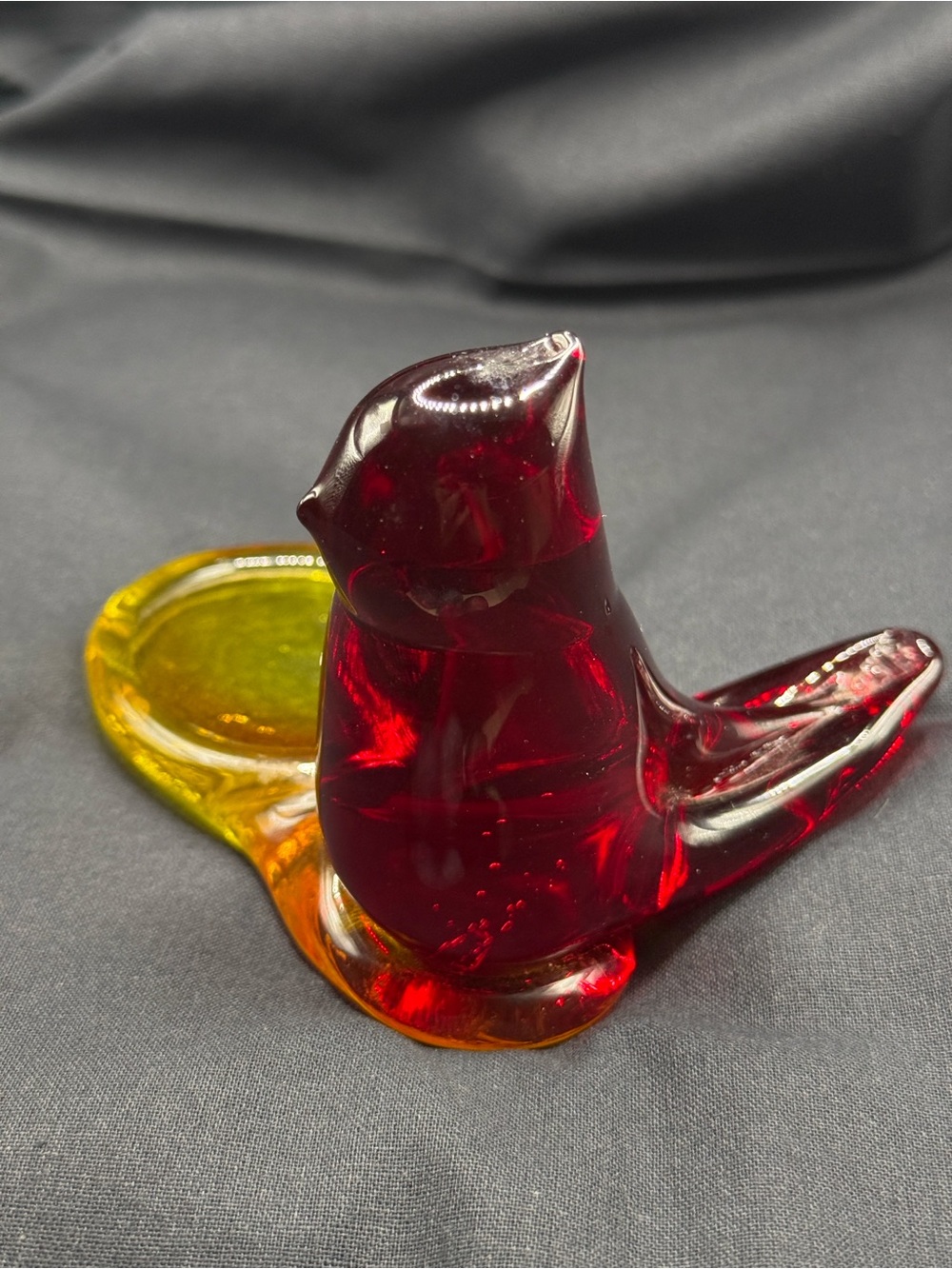 *GLOWS* Signed, Vintage Titan Art Glass "Cardinal of Love" votive candle holder